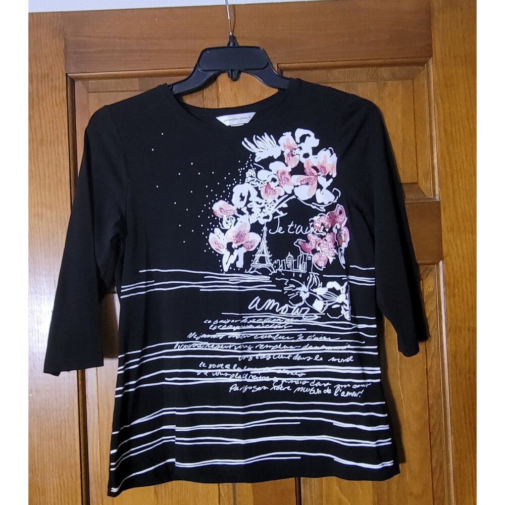 Women's Size Medium 3/4 Sleeve Christopher & Banks Top Floral Paris